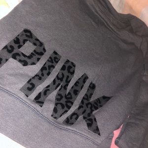PINK Velvet lettered Cheetah crew neck